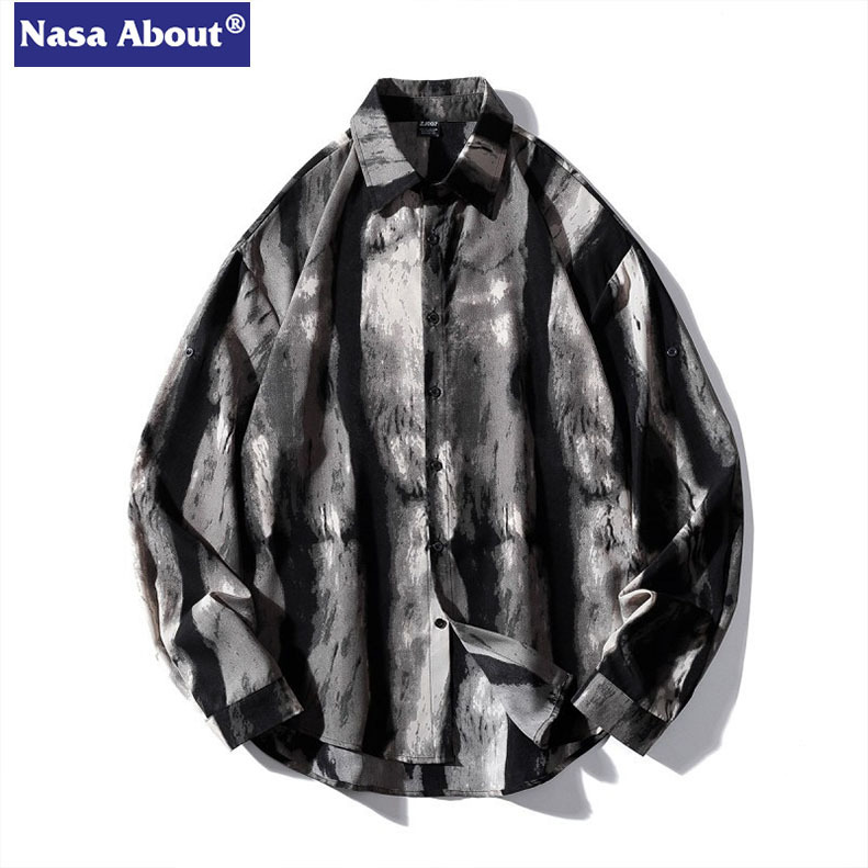 NASA Beach Ice Silk Shirt Men's Short-sleeved Summer Thin Loose Casual Half-sleeved Jacket Shirt