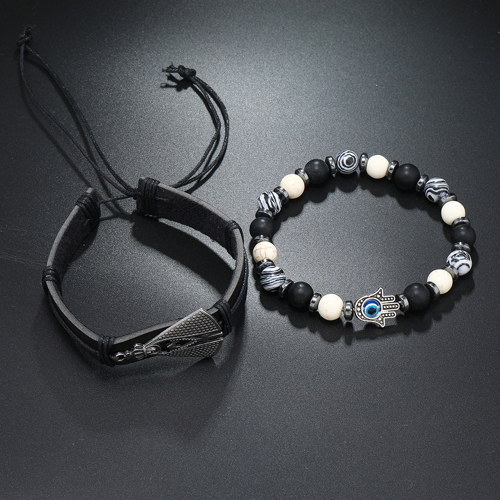 Retro Palm Pu Leather Tiger Eye Obsidian Unisex Bracelets display picture 5