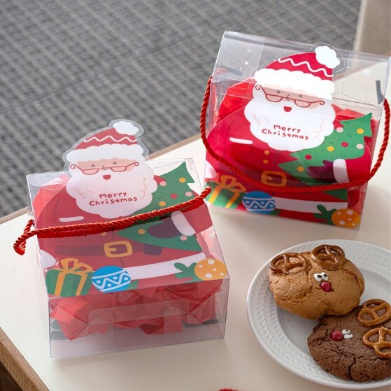 新しいクリスマスサンタクロース包装スーツケース diy ポータブル透明包装クッキークッキープラスチックボックス|undefined