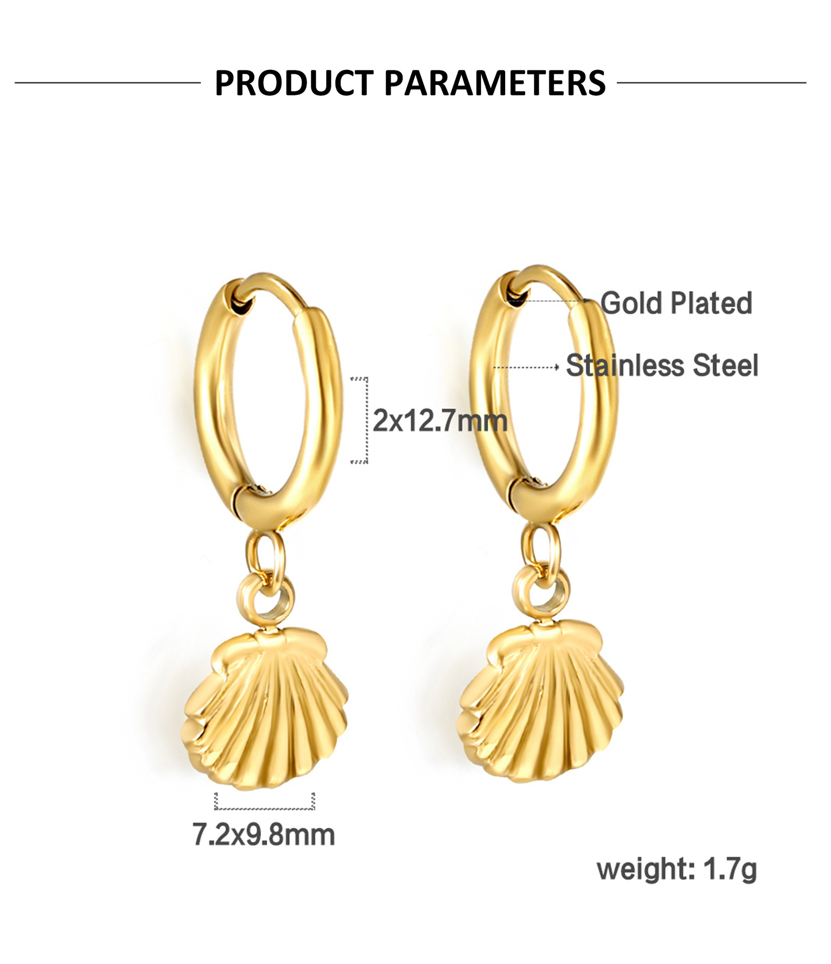 Heart Shape, Shell Pattern Women's Gender 1 Pair Simple Style Heart Shape Shell Plating Inlay Stainless Steel Shell Drop Earrings