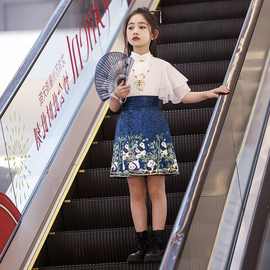 马面裙女童夏季短袖套装中国风童装半身裙儿童汉服短款连衣裙唐装