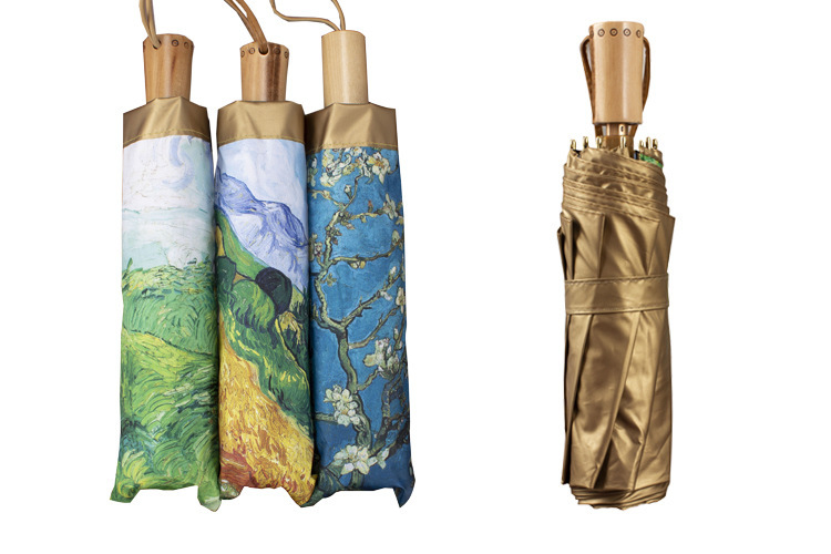 Van Gogh pintura al óleo paraguas pegamento negro Paraguas automático protección solar paraguas plegable paraguas de impresión digital paraguas pequeño paraguas fresco patrón imprimible