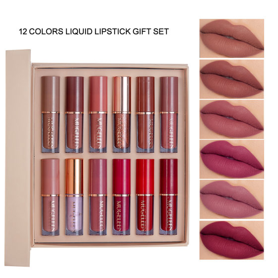 Explosions cross-border makeup European and American style 12 Pack lip gloss lip glaze set Matte Pearlescent non-stick Cup lipstick wholesale