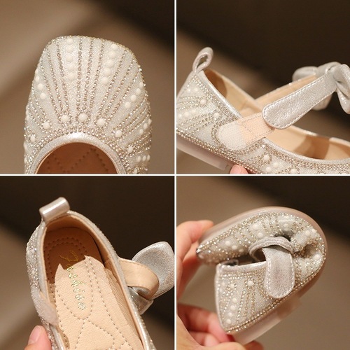 Princess Shoes for Girls 2025 Spring and Autumn Soft Sole Leather Shoes for Baby Girls Single Shoes Cute Performance Crystal Shoes