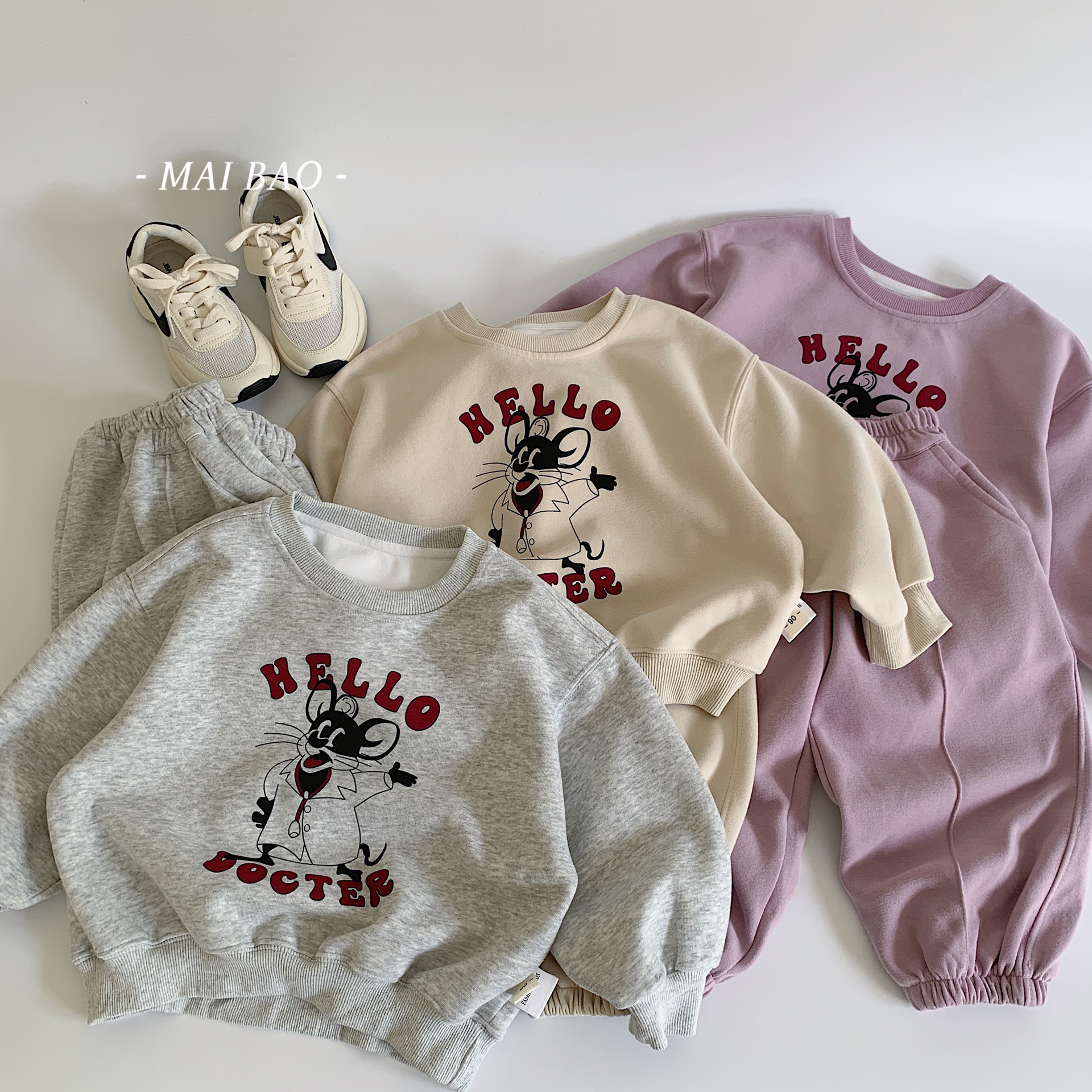 Mei Bao set de niños 2025 primavera niñas y niñas camisetas pantalones casuales impresión de dibujos animados para niños coreanos dos piezas
