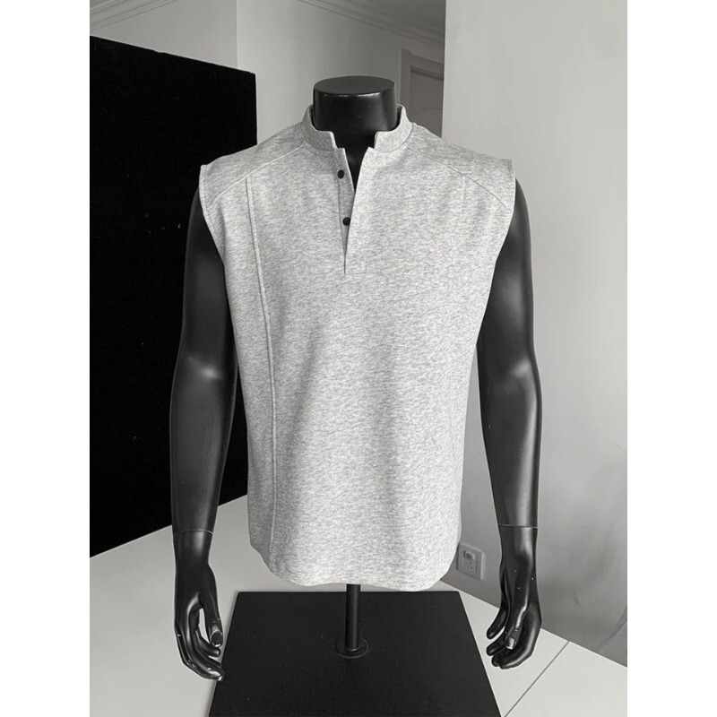 American-Style Henry Collar Sleeveless T-Shirt for Men, Summer Cool and Stylish High-End Polo Shirt, Casual Sports Vest