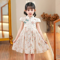 Girls' Qipao Dress Summer 2023 New Children Fashion Chinese Style Tangzhuang Girl Chiffon Princess Dress