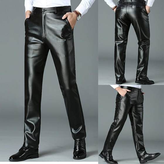 Genuine Leather pants men's spring and autumn thin cycling cold-resistant straight plus size trousers loose waterproof windproof fleece-lined pants men