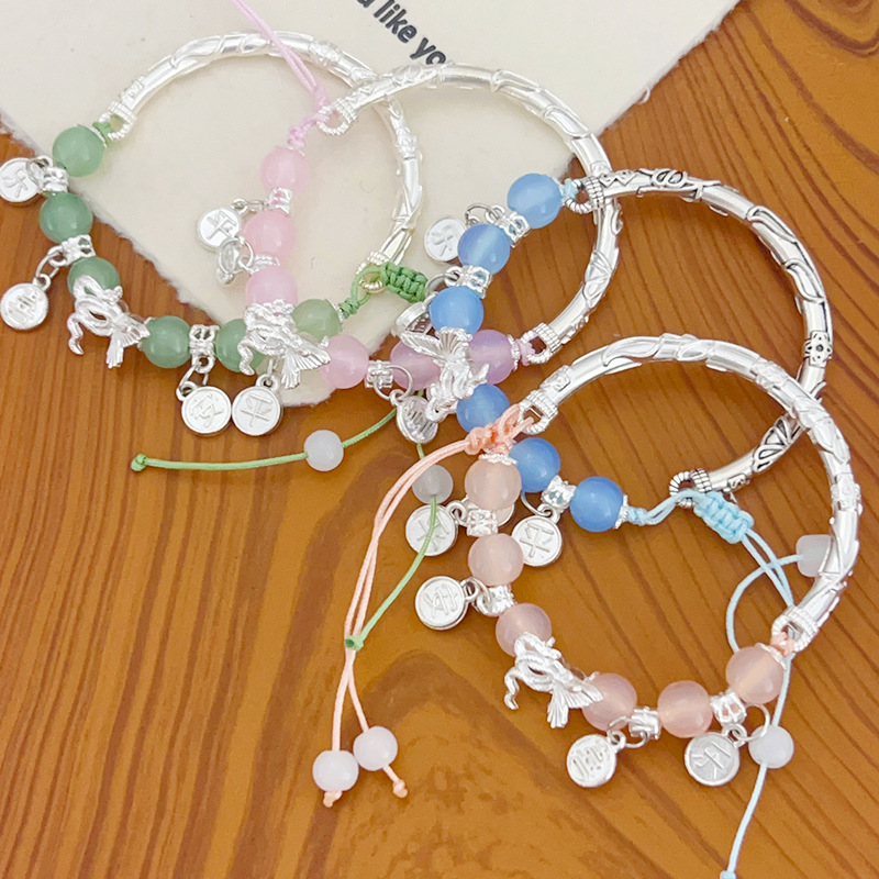 New Chinese style ancient style peace joy hand rope colored glaze beaded hand string bamboo half bracelet bell beaded hand jewelry wholesale
