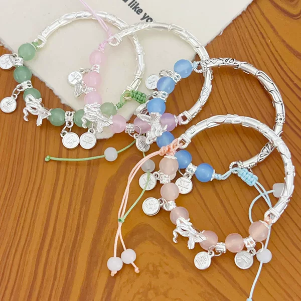 New Chinese style ancient style peace joy hand rope colored glaze beaded hand string bamboo half bracelet bell beaded hand jewelry wholesale