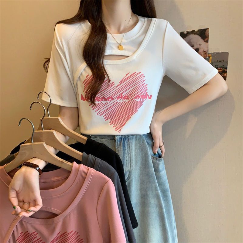 Plus-Size Women's Hollow-Out Short-Sleeve T-Shirt, Summer 2026 New Korean Style Loose Slimming Versatile Top for Women