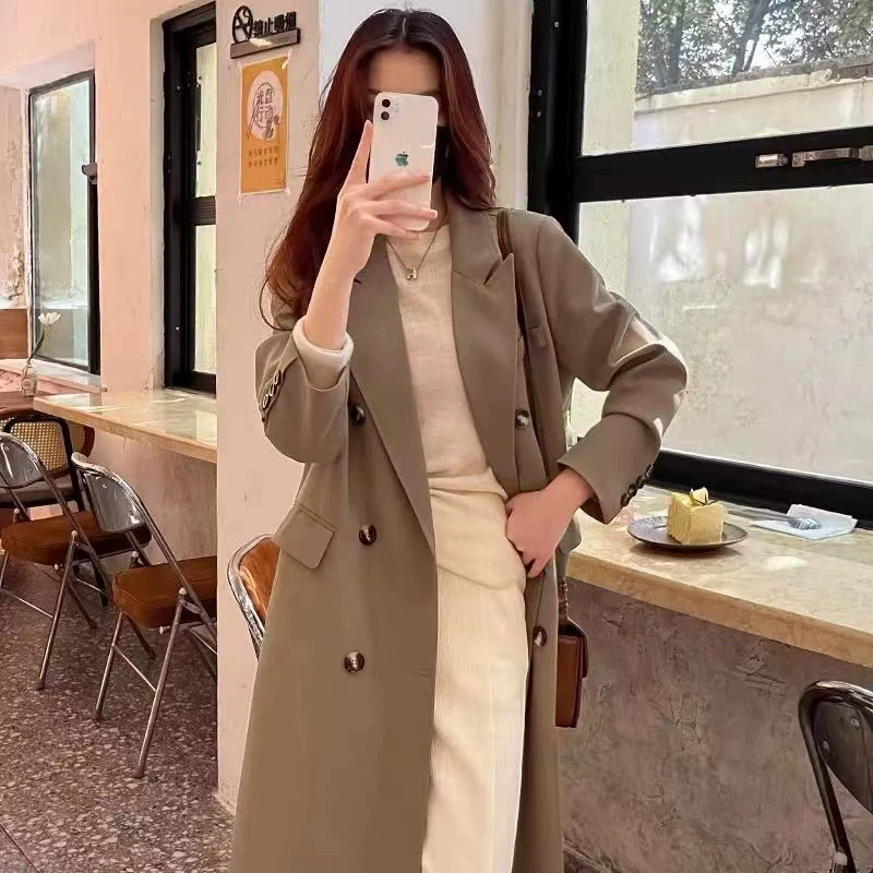 Женский плащ средней длины 2025 года, осенне-зимняя куртка в корейском стиле, элитное пальто в стиле интернет-знаменитостей, легкий люксовый костюмный стиль, британская элегантность