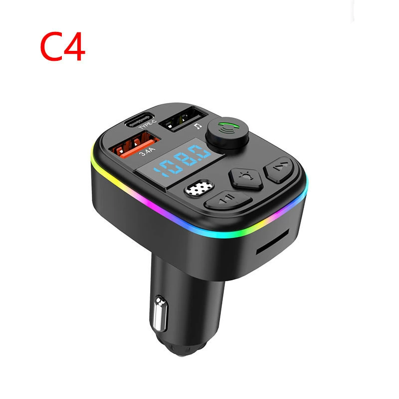 C4 Автомобильный MP3 Bluetooth V5.3 Hands-Free Воспроизведение карты вызова FM-передатчик Автомобильное зарядное устройство для мобильного телефона Завод-изготовитель