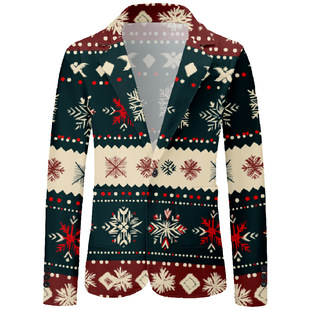 Winter Business Suit Christmas Multi-Element Multi-Pattern 3D Printed Work Clothing Casual Wear Cardigan Jacket