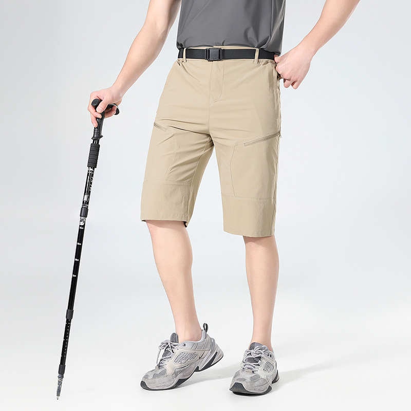 Men's Summer Multi-Pocket Outdoor Quick-Dry Sports Shorts Ice Silk Thin Elastic Casual Cargo Shorts