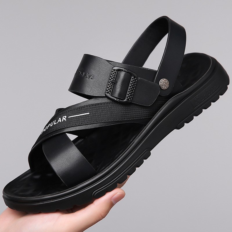 2025 New Summer Men's Leather Sandals, Breathable, Soft Sole, Versatile, Non-Slip, Wear-Resistant, Dual-Purpose Beach Shoes for Driving, Men's