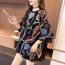 跨境新款韩版宽松整件民族风印花短袖t恤女夏季ins大码女装上衣服