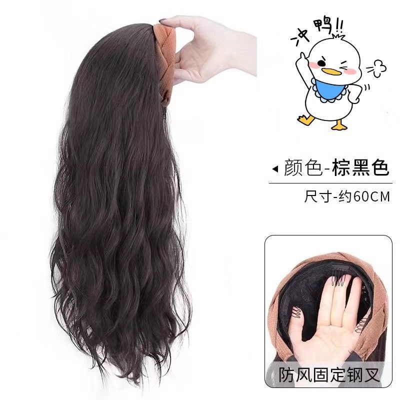 Banda de pelo Peluca de una sola pieza Peluca de las mujeres Pelo Largo rizado ondulación del agua artificial del cabello humano de punto giro de la moda natural cubierta de la cabeza completa