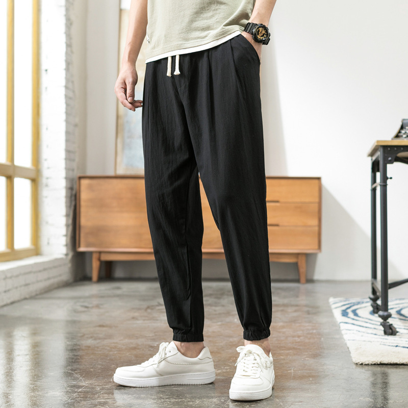Pants Men's Spring and Summer Thin Men's Casual Trousers Korean Fashionable Ankle-length Pants Men's Small Foot Slim-fit Tote Pants