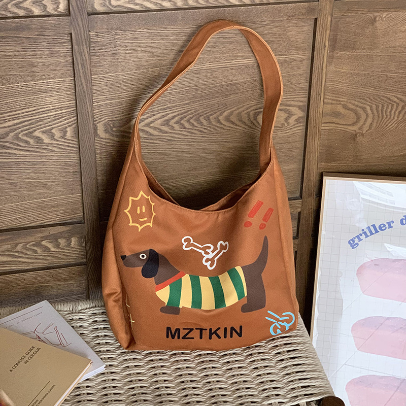 Bolsa de mano de gran capacidad, bolso de mano, bolso de hombro portátil, estilo coreano de perro salchicha encantador de dibujos animados.