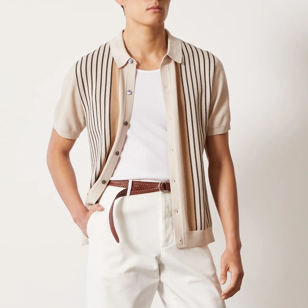 Amazon Cross-border Trade Men's Summer Striped Short-sleeved Polos Shirt Knitted Top Jacket BK0050