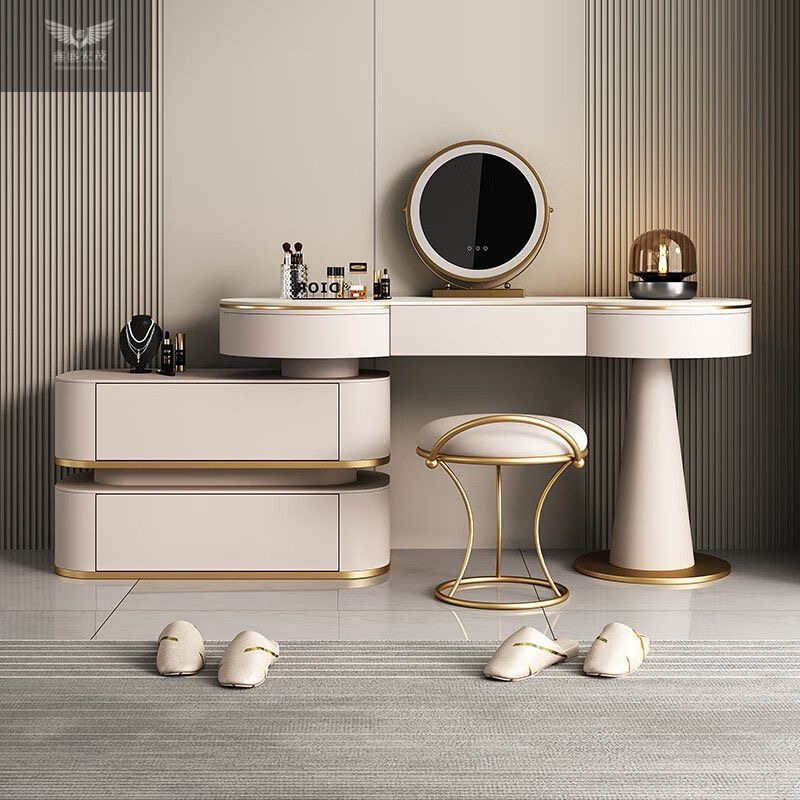 Madera sólida moderna simple dormitorio de mesa de maquillaje de tabla de roca de alto nivel pequeño gabinete de maquillaje de la mesa de maquillaje de la cama principal