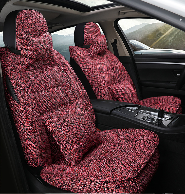 New Full-Coverage Car Seat Cushion Cover, Suitable for All Seasons, Linen Fabric Seat Cushion, Special for Small Cars, Full Coverage