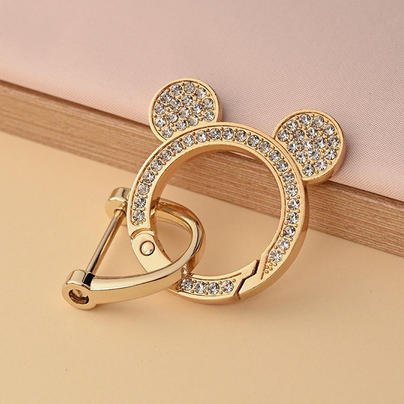 Flash diamond bear head key ring car key chain creative personality key chain ring female horseshoe buckle DIY accessories