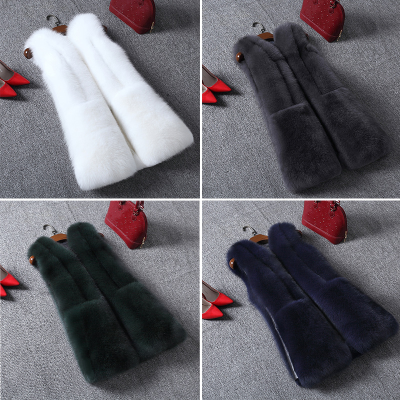 Abbigliamento da donna Gilet di pelliccia di volpe caldo, aderente, di media lunghezza, in un unico pezzo_voghion.com