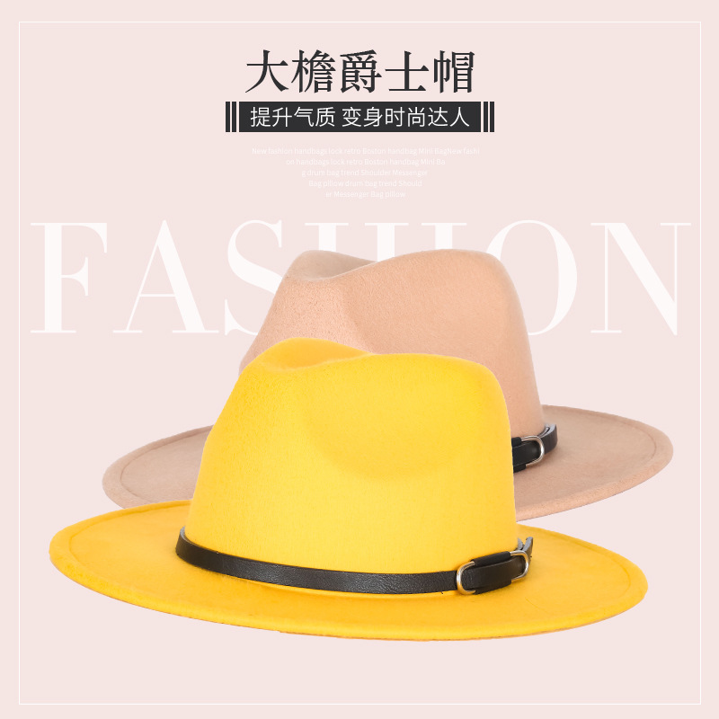 Sombrero de copa otoño e invierno europeo y americano británico contraste color moda Jazz sombrero simple popular color a juego fábrica personalización al por mayor
