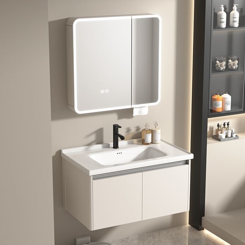 Bathroom Honeycomb Space Aluminum Bathroom Cabinet Washbasin Set with Integrated Ceramic Washbasin, 40 Wide Small Arc Design Bathroom Honeycomb Space Aluminum Bathroom Cabinet Washbasin Set with Integrated Ceramic Washbasin, 40 Wide Small Arc Design