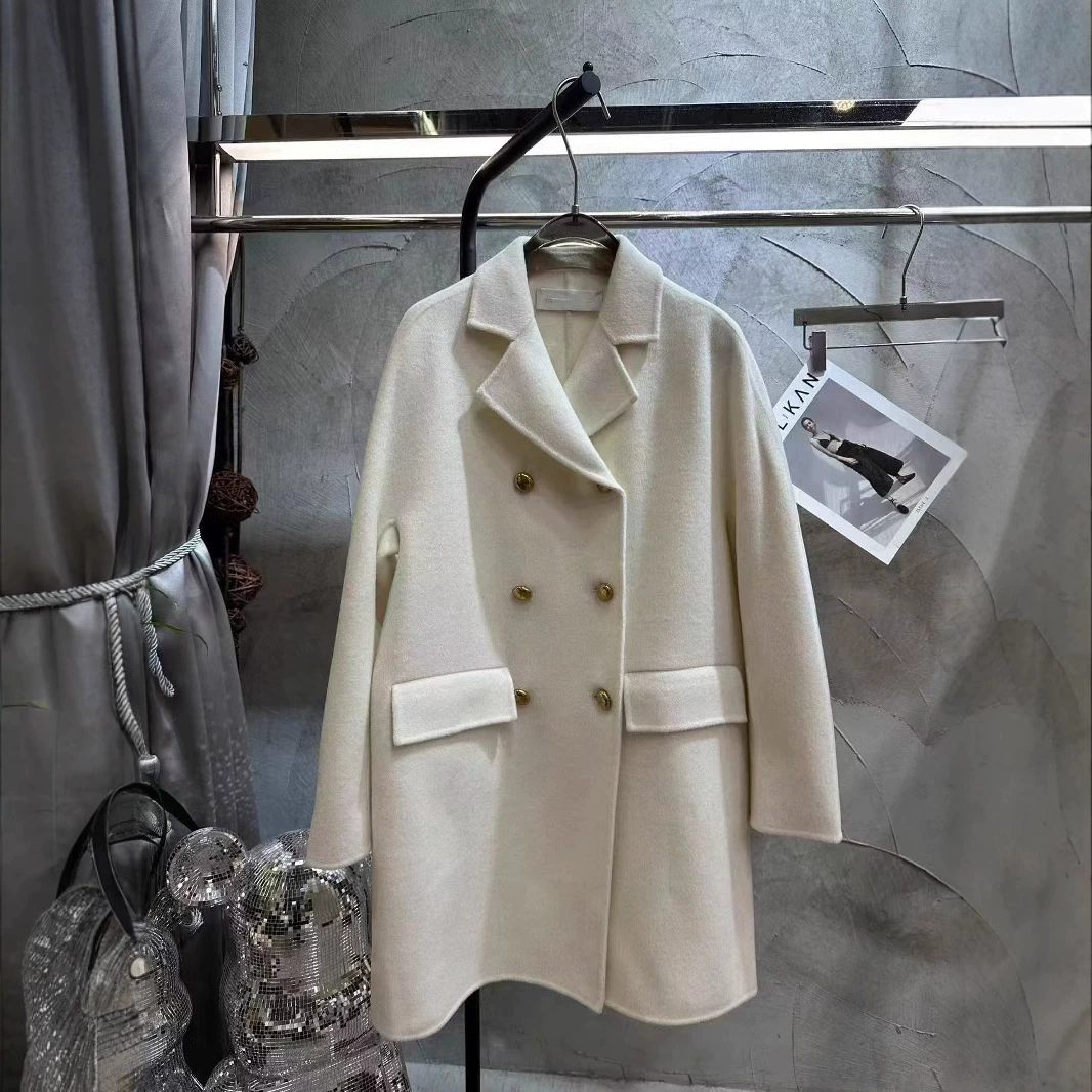 D Home 2024 осень и зима новый двухсторонний ручной кашемир медная пряжка элегантная шерстяная куртка с воротником