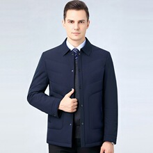2025冬季桑蚕丝男装棉衣翻领外套菱格中年商务休闲棉服爸爸装棉袄