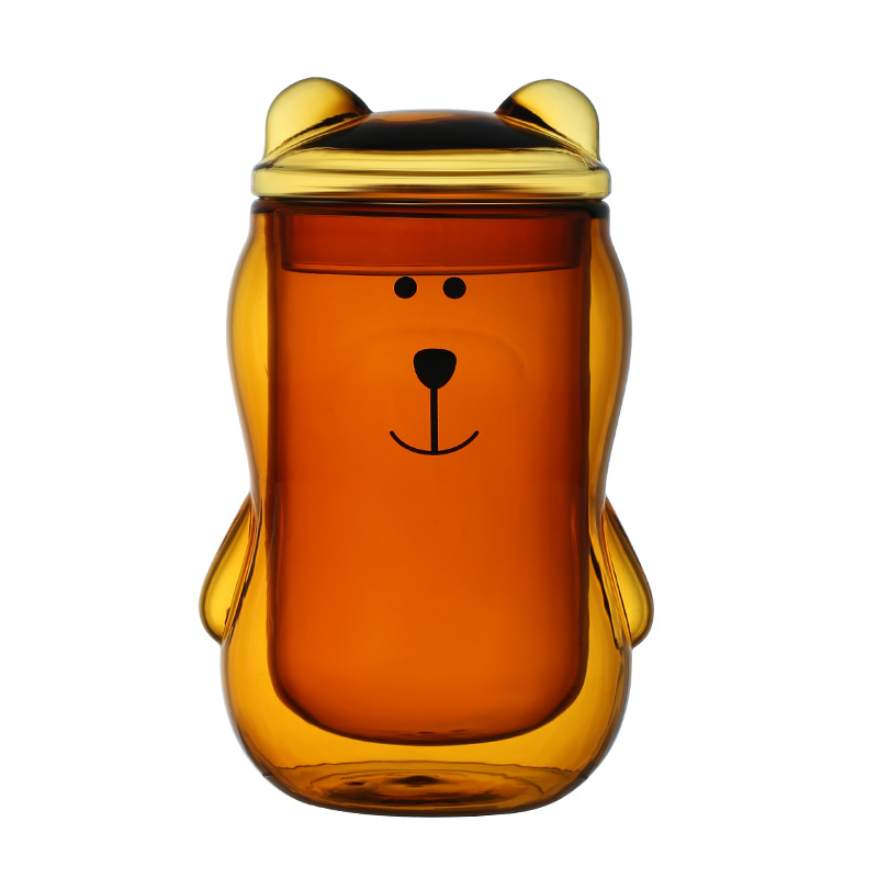 Color de doble capa de vidrio taza de dibujos animados hogar borosilicato vidrio taza de jugo de leche taza de té transparente vidrio oso agua