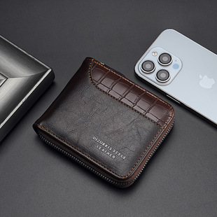 Cross-Border Hot Selling Wallet Men's Short Style Boys European and American Retro Multi-Functional Anti-Theft Brush Wallet Zipper Change