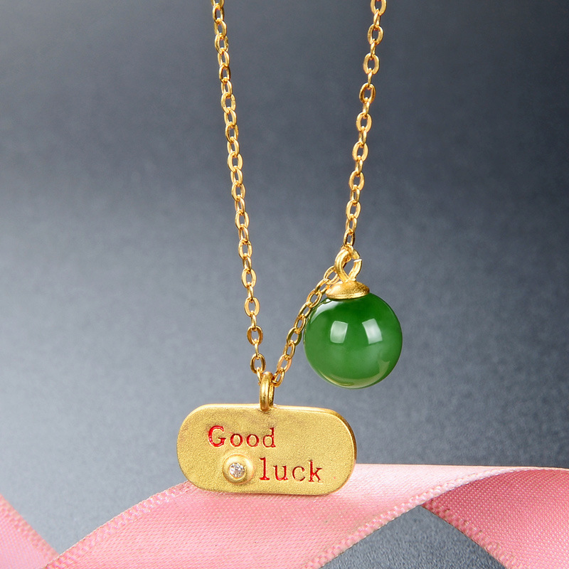S925 plata esterlina Etiqueta De Oro Hetian Jade colgante collar de las mujeres de luz personalizada de moda de lujo del todo-fósforo Cadena de clavícula