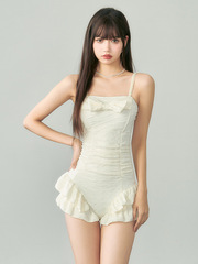 Lady-style swimsuit for women, one-piece triangle ruffle, slim fit, small breasts gathered, slimming, Korean-style small fresh student swimsuit