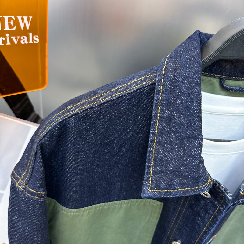 Giacca da uomo, giacca colorblock, casual, ampia, con spalle cadenti, tendenza, giacca in denim_voghion.com