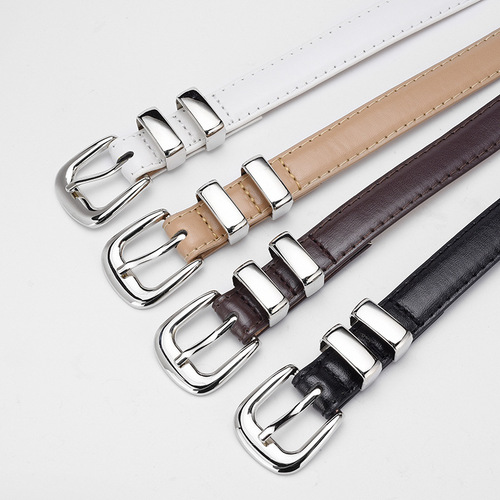 Summer silver buckle decorative thin belt for women, high-end, versatile, simple, casual, student youth, narrow belt for women