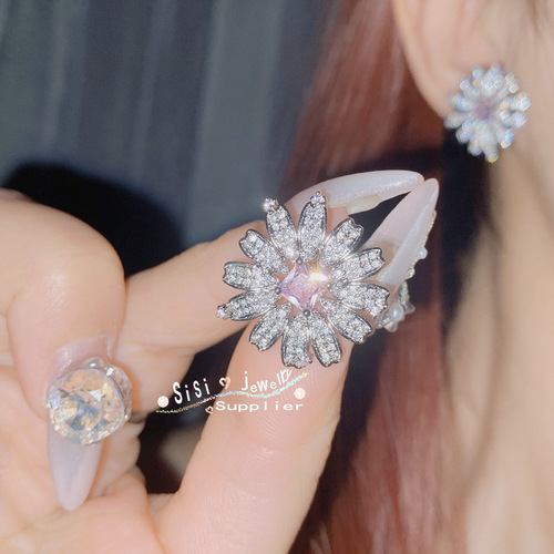 SIsi flower girl new fashion elegant pink daisy set gold-plated sunflower temperament earrings necklace