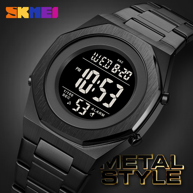 Skmei skmei moda octogonal correa de acero reloj electrónico de los hombres pantalla digital multifuncional reloj luminoso hombres 2066