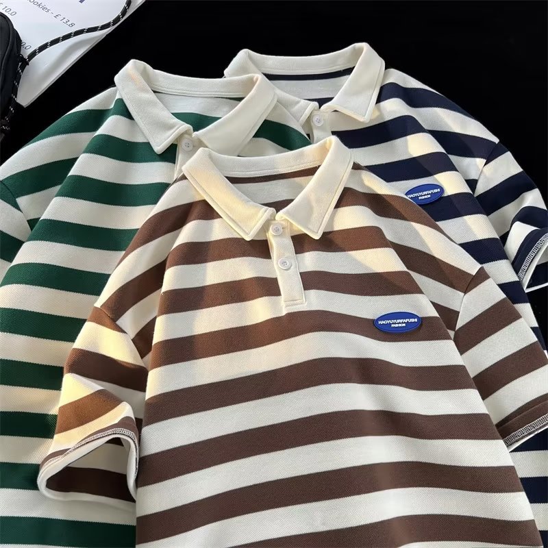 Camiseta de verano solapa polo de manga corta marca de moda masculina estilo coreano delgado tendencia 2024 nueva camiseta de todo fósforo