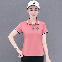 高級ポロシャツレディース半袖2025新作夏ピュアコットンTシャツカジュアルスポーツTシャツラペルショルダートップT