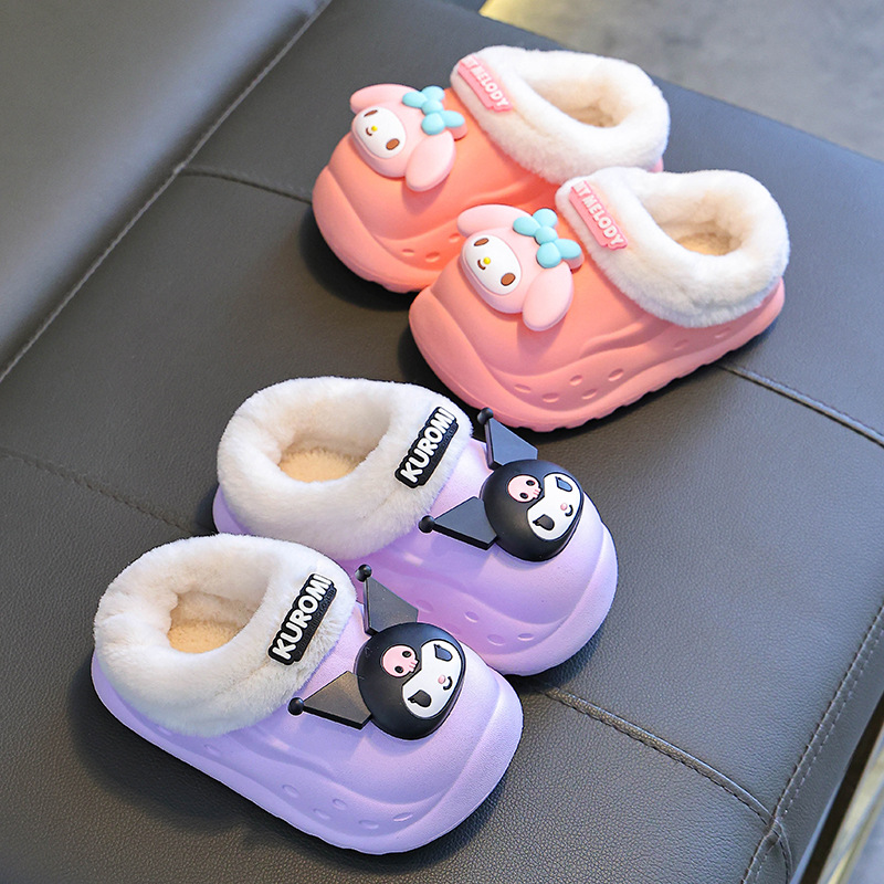 Sanliou zapatillas de algodón de invierno para niños, niñas y niñas, calentamiento y terciopelo, Kulomi, EVA impermeable para padres e hijos, tacones de algodón
