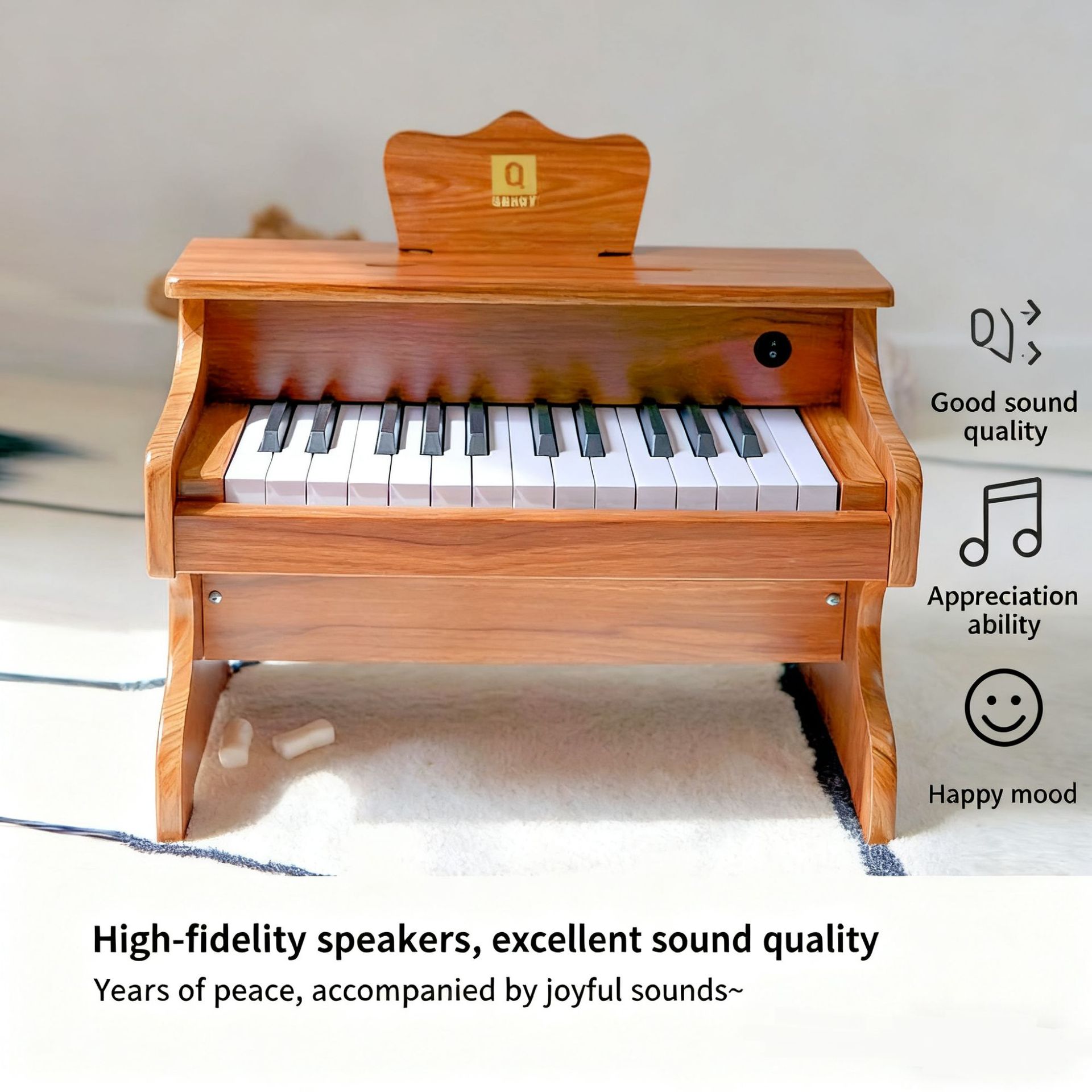 Piano electrónico de madera de 25 teclas para niños, juguete musical educativo temprano para bebés, regalo de cumpleaños para niños y niñas.