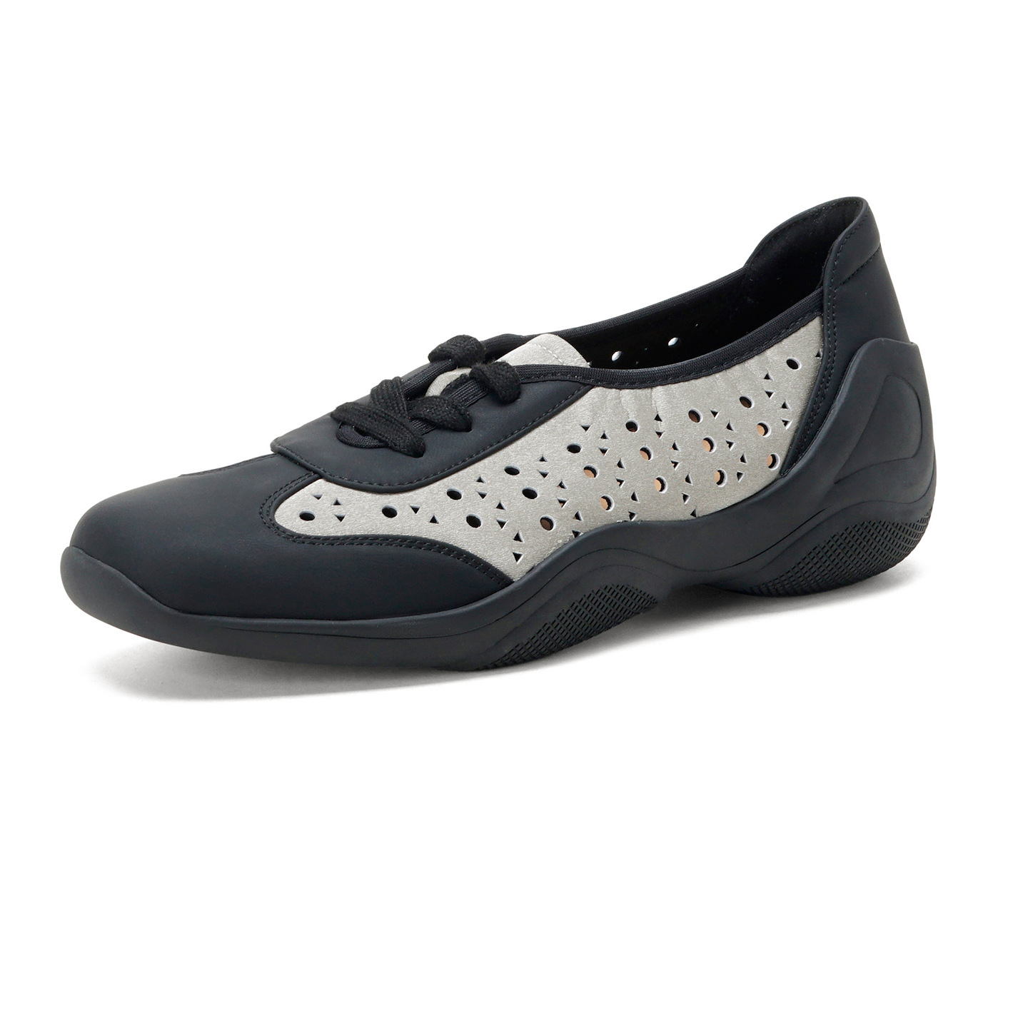 Giày sneaker nữ phối màu đục lỗ dây buộc mũi sâu đế mềm da mềm — đen chi tiết 15