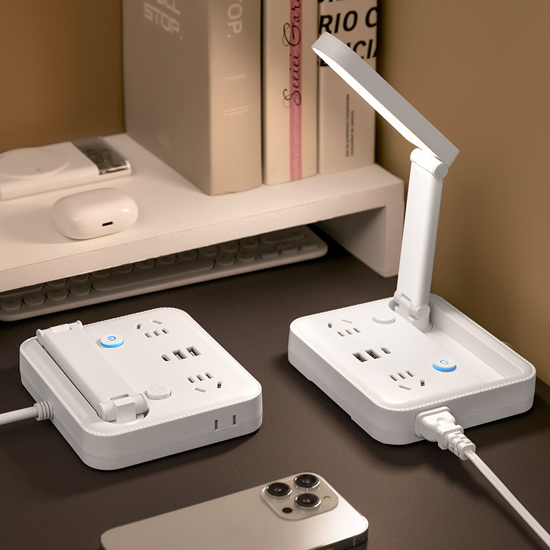 Voice voice control remote control desk lamp multi-function socket dimming color USB with mobile phone bracket foldable storage