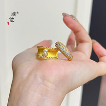 璞佐金店同款沙金排钻葫芦戒指女款轻奢简约高级感个性指环