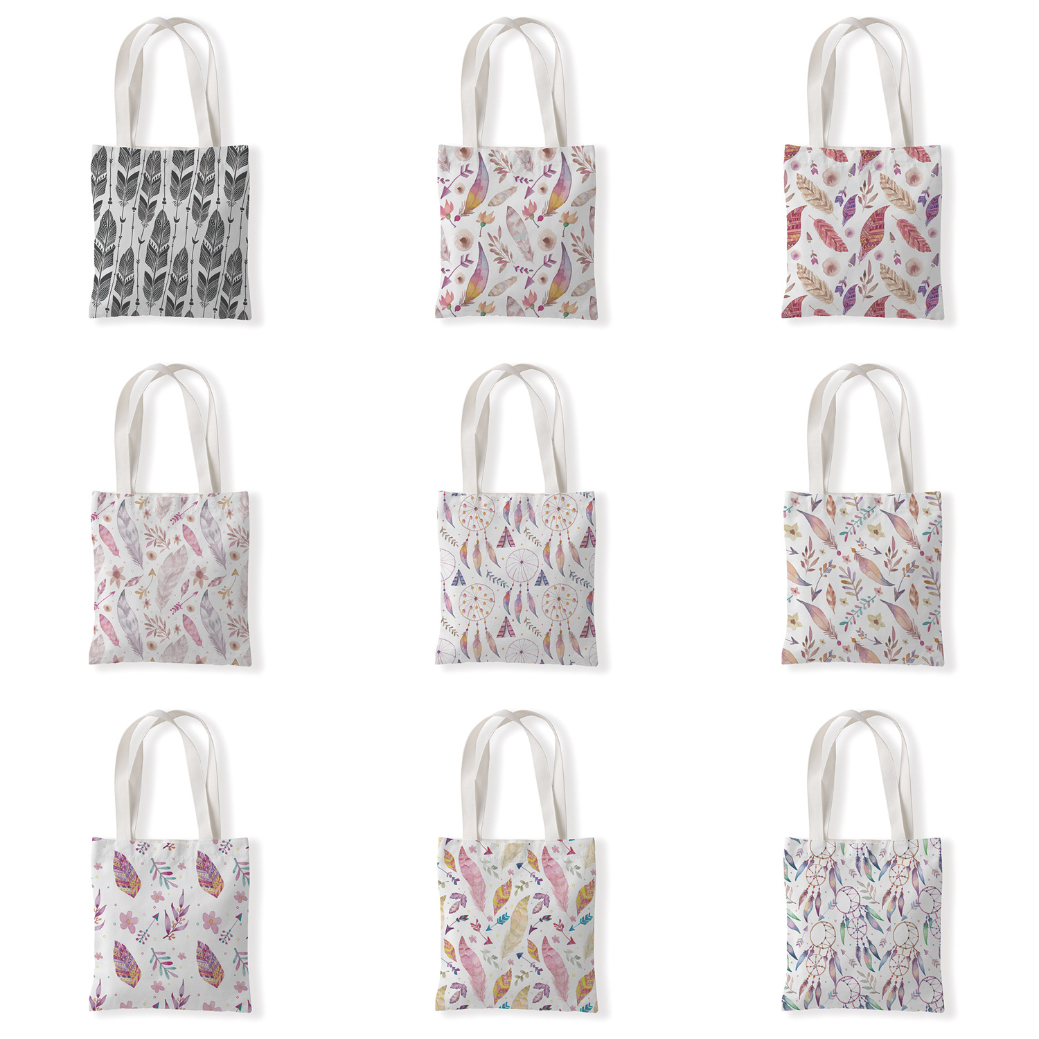 几何树叶印花手提时尚单肩购物袋休闲零钱袋文艺手提帆布袋