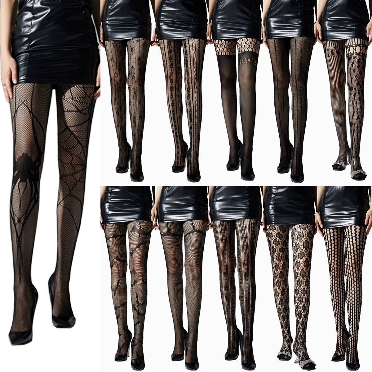 Gothic Spider-Web Stockings (Jitta) Dark Halloween Fishnet, Spider Pattern, One Size
